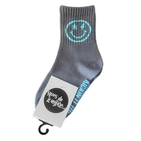 Kids Socks - Grey with Teal Smiley Face