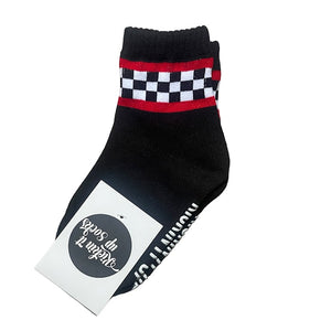 Kids Socks - Black with red stripes and white checks 