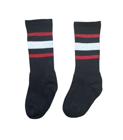 Kids Black Socks with Red & White Stripes - Ledger Nash Co