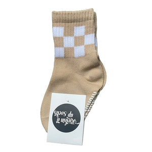 Kids Socks - Nude Tan with White Checks - Ledger Nash Co