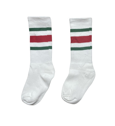 Kids White Socks with Green & Red Stripes - Ledger Nash Co