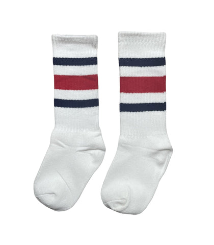 Kids White Socks with Navy & Red Stripes - Ledger Nash Co