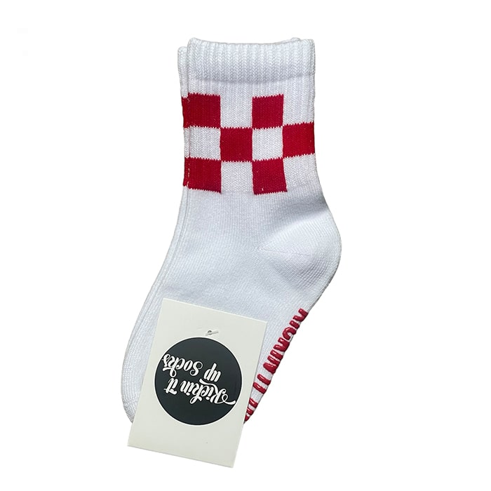 Kids socks - white with red checks - Ledger Nash Co