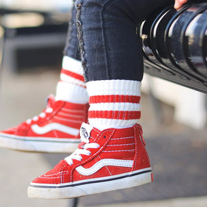 Kids Socks - White with Red Stripes