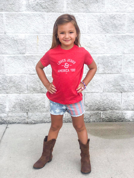 Loves Jesus & America Too Kids Tee - Model 1 - Ledger Nash Co