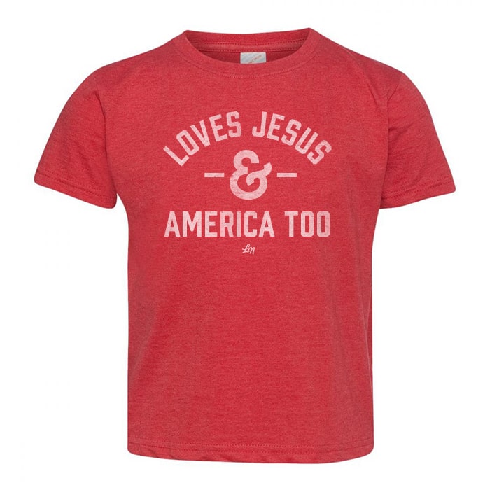 Loves Jesus & America Too Kids Tee - Vintage Red - Ledger Nash Co