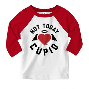 Not Today Cupid Raglan Tee - White with Red Sleeves