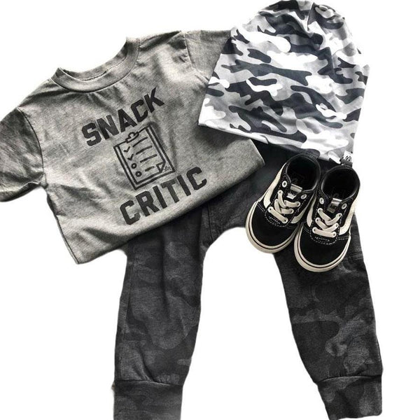 Snack Critic Kids Tee Flatlay - Grey