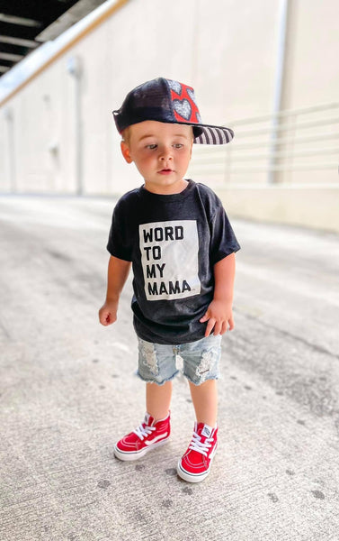 Word To My Mama Graphic Tee - Black Triblend Model - Ledger Nash Co.